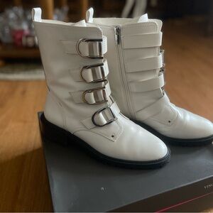 Vince Camuto White Combat Boots with Buckles